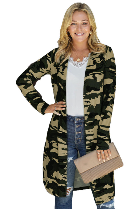 Print Colorblock Long Cardigan